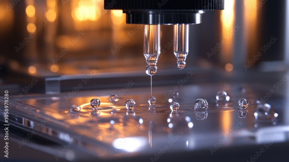 Poster high-tech microdroplet deposition system in a laboratory setting, key to innovative material develop