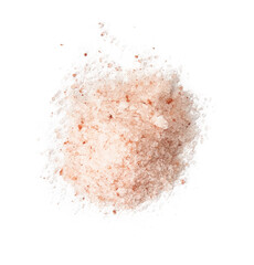 Heap of Himalayan salt isolated. Top view of pink salt on white background.