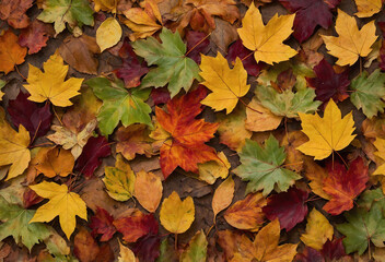 Fototapeta premium whimsical autumn leaves in warm colors, scattered in various directions
