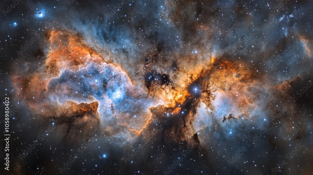 Poster a breathtaking view of the nebula, a vast expanse of gas and dust in space. the nebula is illuminate