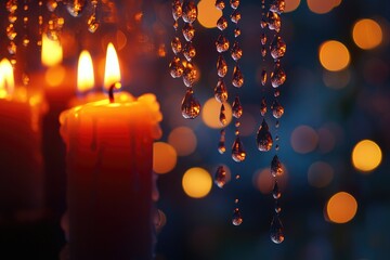 Candlelight Reflected in Water Droplets