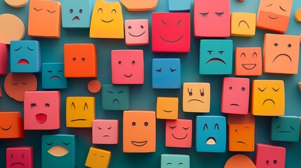 colorful emoticon cubes displayed 