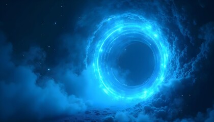 Obraz premium blue spiral galaxy，The glowing blue wormhole of the future