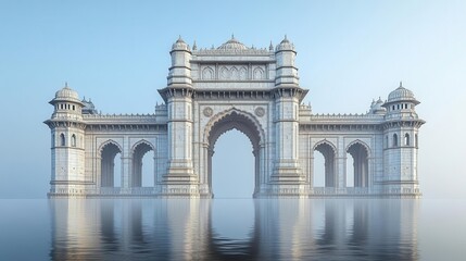Fototapeta premium the gate of india stands majestically isolated, showcasing its architectural grandeur against a clear sky, symbolizing history and cultural heritage