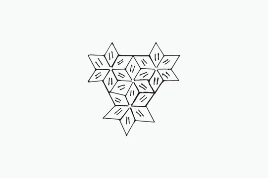 A Vector black and white made by illustrator drawing of a  triangle flower..eps