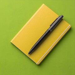 Black pen resting on a vibrant yellow notebook