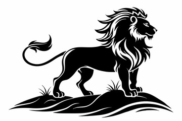 Majestic Lion Silhouette Vector on Hilltop