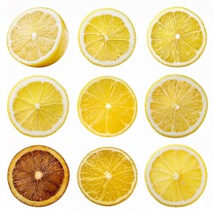 Fototapeta premium Collection set of lemon slices isolated on transparent or white background