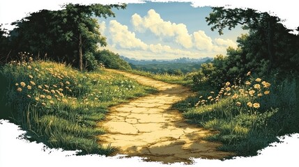 Obraz premium A Scenic Path Through a Verdant Meadow