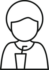 Line drawing of a young person enjoying a refreshing drink, ideal for representing break times, relaxation, or beverage consumption