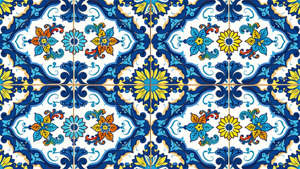 Blue lines floral patterns of the Iranian Tiles for walls, HD Images
