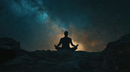 Obraz premium Serene Silhouette of a Person Meditating at Night