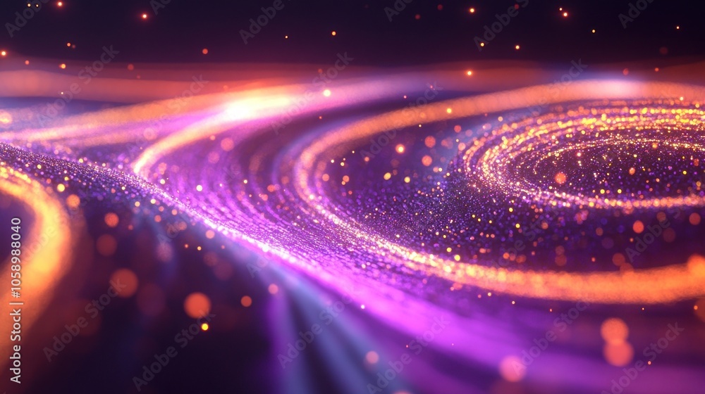 Poster abstract swirling light trails and bokeh effect.
