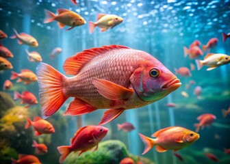 Fototapeta premium Explore the wondrous world of mini tilapia, a tilt-shift aquaponics wonderland.