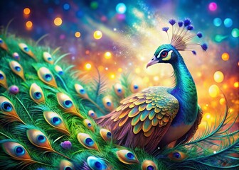 Obraz premium Exquisite peacock feathers transform a landscape into a fantastical realm.