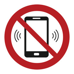 No cell phone prohibition sign. No ringing smartphone vector icon