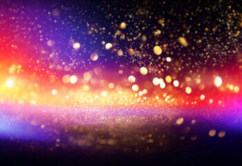 Obraz premium Golden glitter sparkles and bokeh on black background.