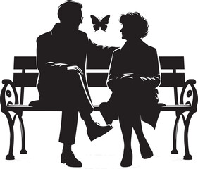 Grandparents sitting together silhouette vector illustration isolated on a white background