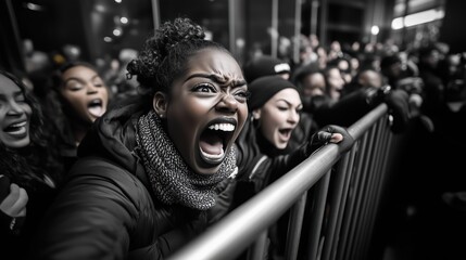 Excited crowd gathers at store entrance on Black Friday for early shopping thrills