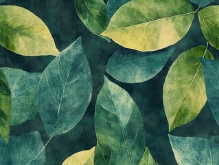 Detailed Botanical Leaf Patterns on Dark Background