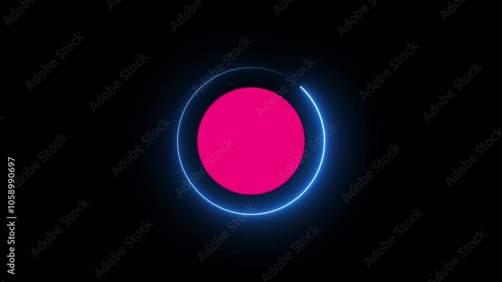Poster tosca blue neon glowing circle frame background. repetitive motion animation. neon circle lights abs