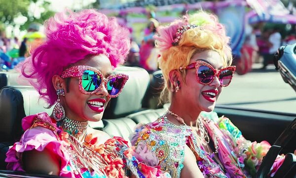 Transsexuals ride in a car at a gay parade