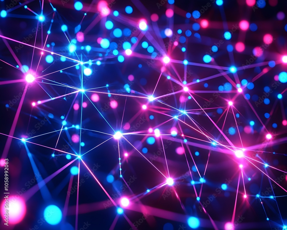 Poster glowing high tech data visualization pattern in neon colors against dark backdrop