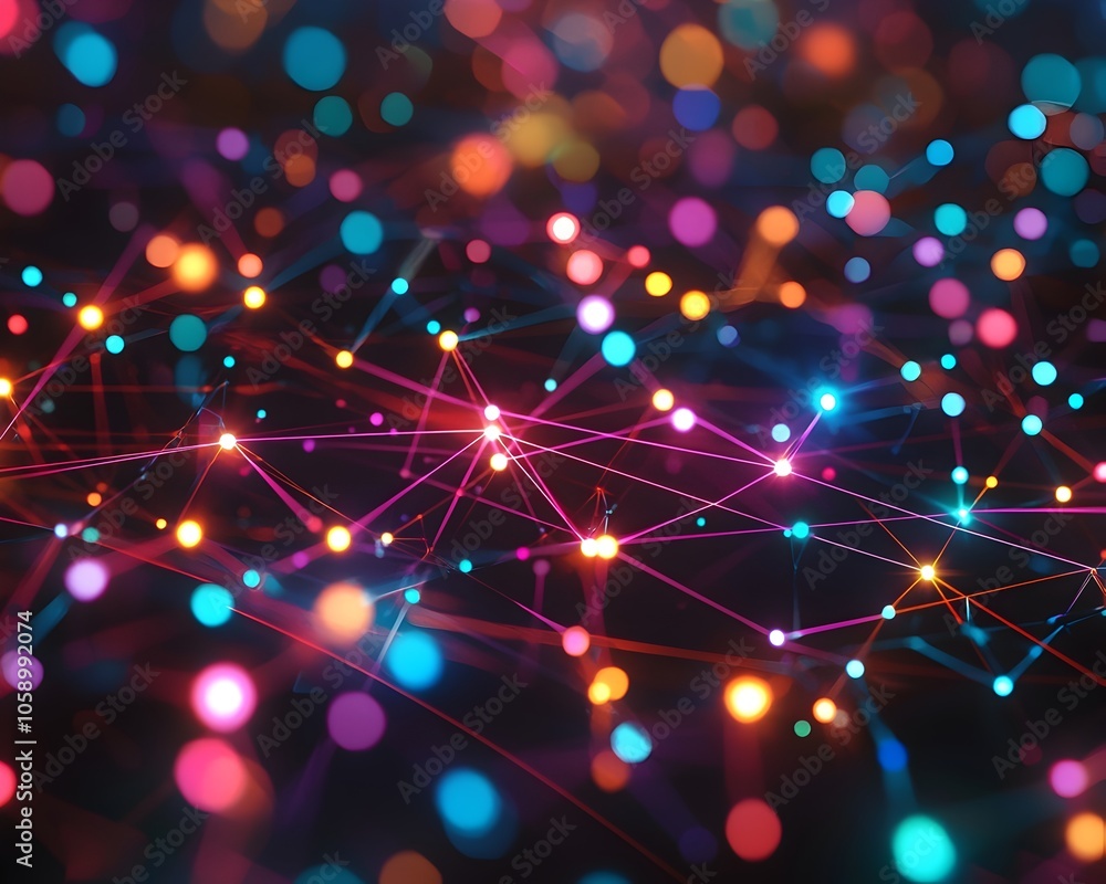 Poster glowing neon data visualization pattern in vibrant digital backdrop