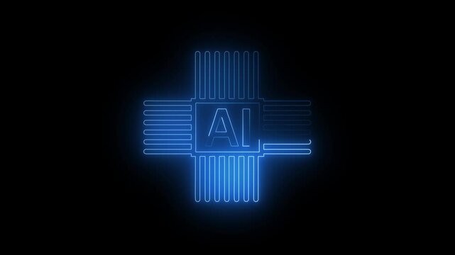 Motion graphic of Blue digital AI logo with futuristic technology .  Chat with AI or artificial intelligence technology. Use AI technology by inputting, deep