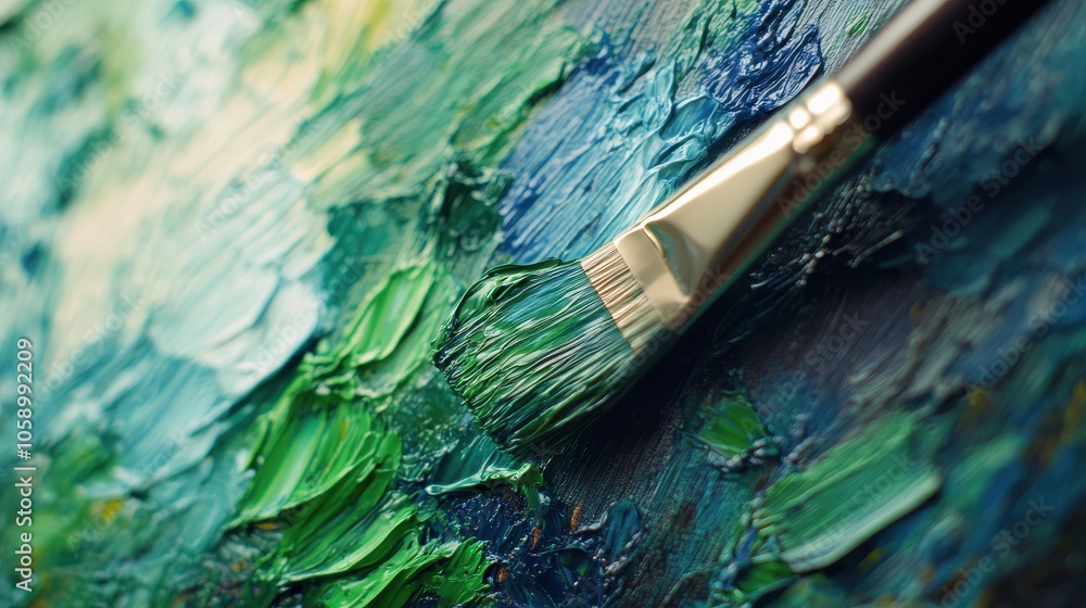 Poster artistic application of paint with brush on canvas