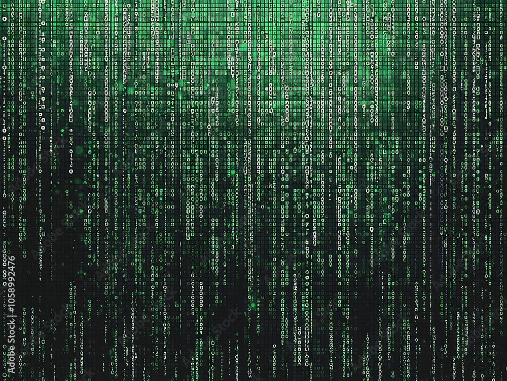 Poster seamless digital code pattern in green and black with classic matrix effect