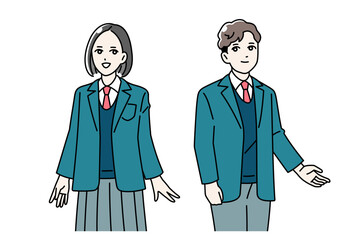制服を着て案内をする学生のイラスト