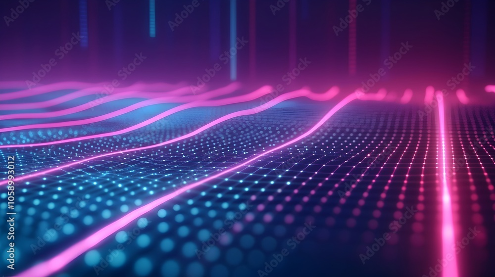 Poster mesmerizing neon grid pattern in futuristic digital landscape background