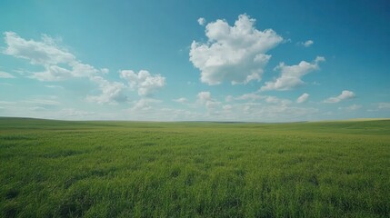 Obraz premium Expansive Green Fields Under a Bright Blue Sky