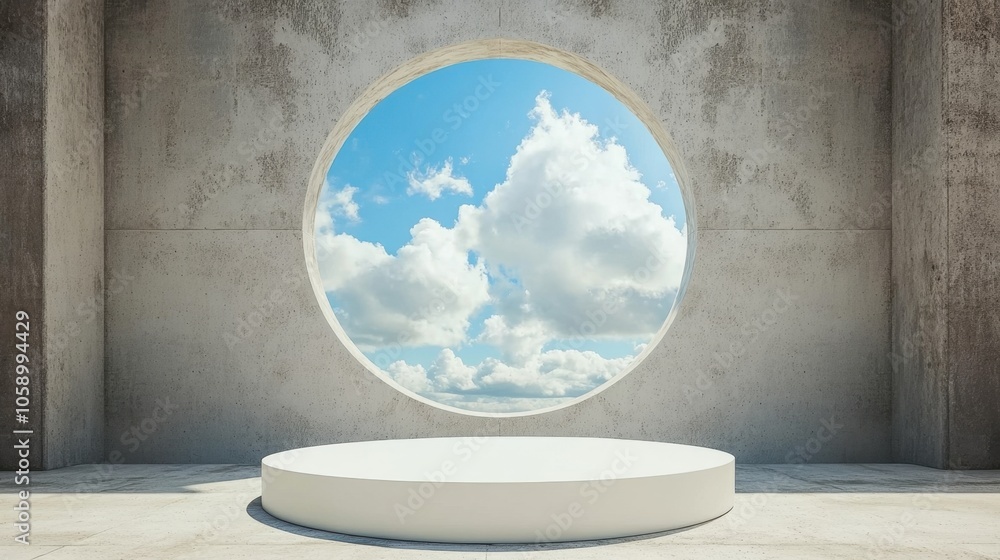 Poster modern round window with cloudy sky view