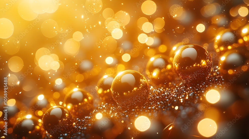 Wall mural abstract golden spheres and bokeh lights creating a glowing pattern