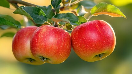 Obraz premium Vibrant Red Apples in a Tree Close-Up