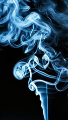intertwining wavy clouds of smoke wriggle like snakes on a dark background in gray-blue colors