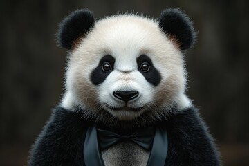 Obraz premium Using generative AI, an animated portrait of a panda in a business suit was created