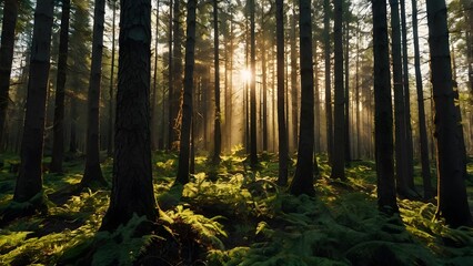 Obraz premium Trees in a Forest in Sunlight