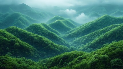 Naklejka premium view over lush green wooded mountain slopes, digitally rendered with generative ai technology to create a surreal and vibrant landscape that captures the beauty of nature