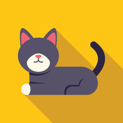 Cartoon cat lying down, enjoying a moment of peace and tranquility on a vibrant yellow background