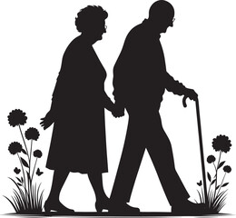 Grandparents together silhouette vector illustration isolated on a white background