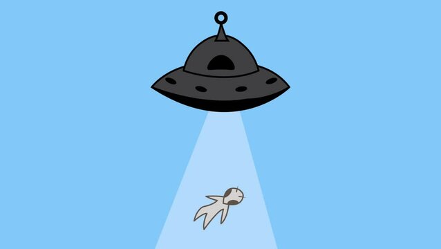 ufo in the sky. Flying saucer with light beam abducting aliens.
