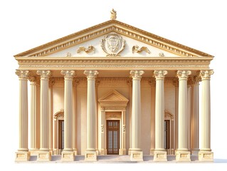Obraz premium Majestic Neoclassical Palace with Ornate Columns and Pediment on White Background