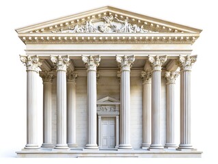 Obraz premium Elegant Historical Palace with Grand Columns and Intricate Stonework Isolated on White Background