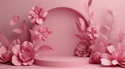 Pink Paper Flowers With Circular Platform
