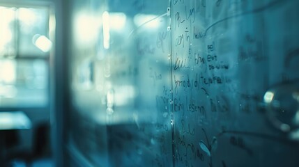 Indistinct scribbles on whiteboards