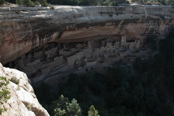 View of Ancient Pueblo Cliff Dwelling Cliff Palace in Mesa Verde National Park of Colorado, USA