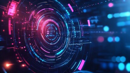 Obraz premium Cutting-Edge Digital Interface Display with Futuristic Circular Data Visualization Graphics Photo